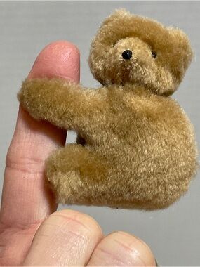 Antique Mini Plush Brown Teddy Bear Clip On Pencil Hugger Head Turn, 1980s